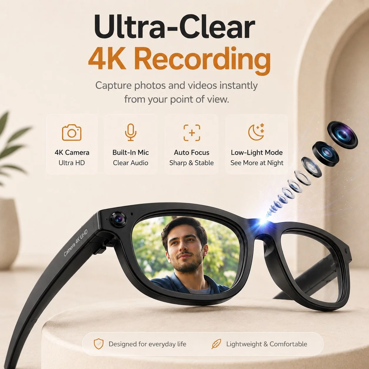 AI Smart Glasses with 8MP Camera